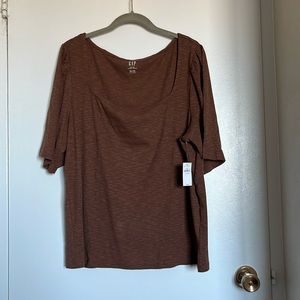 GAP Essential Rib Puff Sleeve T-Shirt n Medium Warm Brown